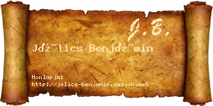 Jálics Benjámin névjegykártya